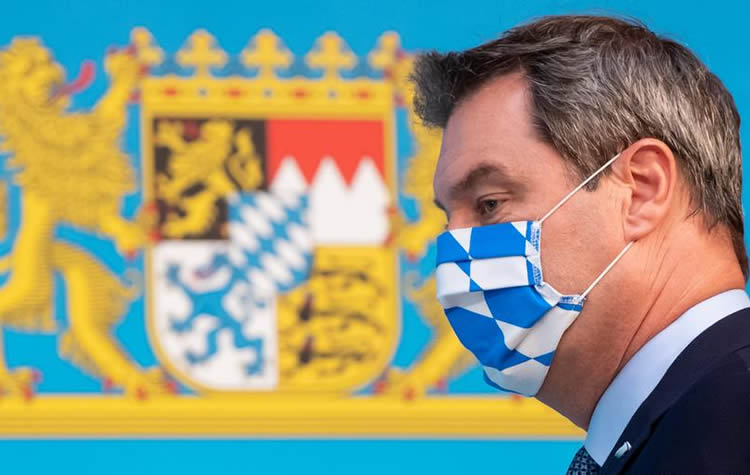 巴伐利亚州州长索德（Markus Söder）戴口罩